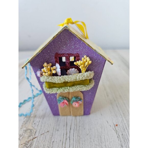Katherine's collection mini cardboard purple glitter birdhouse village unique sp - Picture 1 of 8